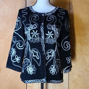 Lauren Michelle stitched top black white silver gem buttons
